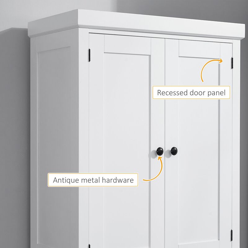 72" White Kitchen Pantry: Freestanding, Shelved Storage
