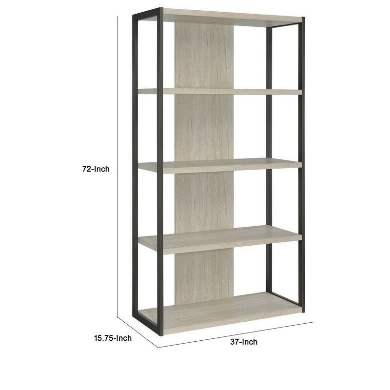 Dela 72 Inch Freestanding Bookcase, 4 Wooden Shelves, Whitewashed Gray-Benzara
