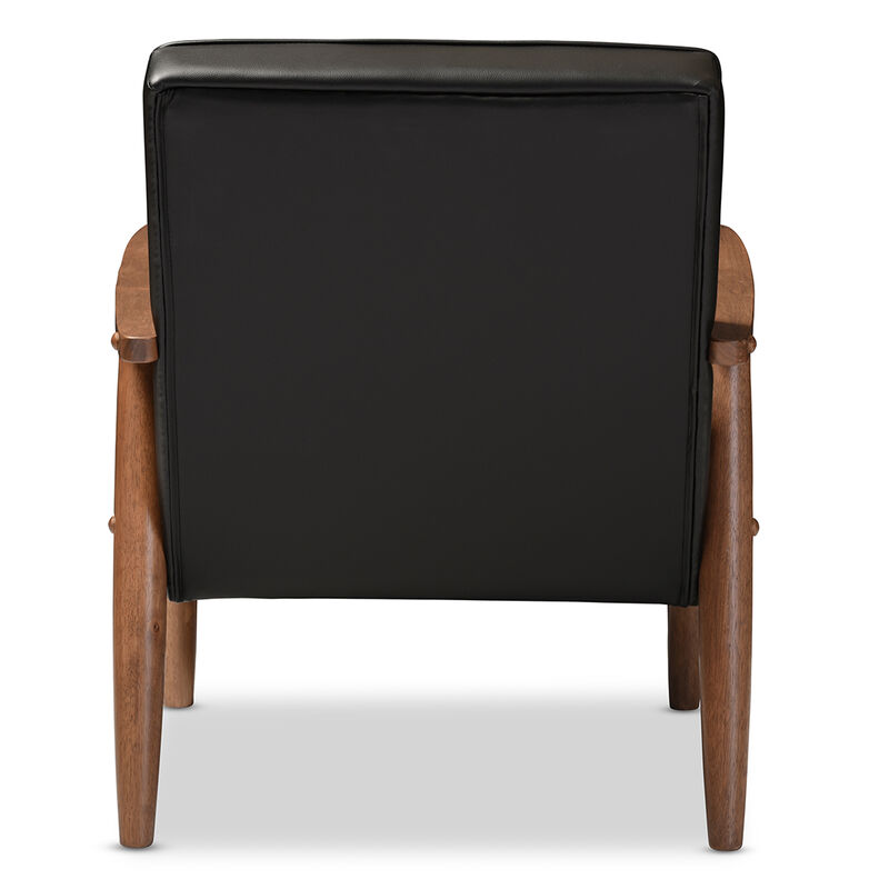 Baxton Studio Sorrento Black Faux Leather Upholstered Wooden Lounge Chair