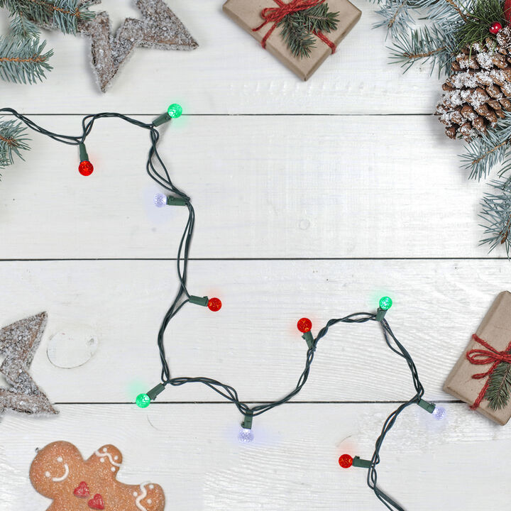 50 Count Red  Green and White LED G12 Berry Christmas Lights  15.9 ft Green Wire