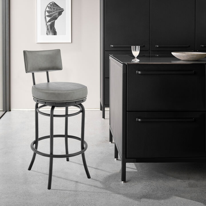 Rees Swivel or Stool in Black Finish with Grey Faux Leather
