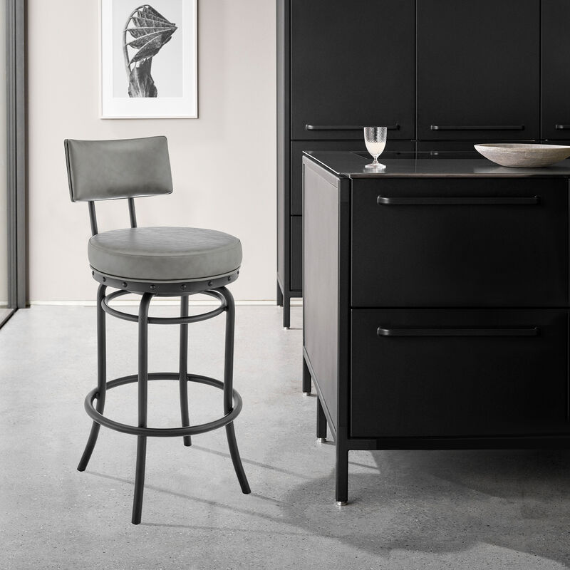 Rees Swivel or Stool in Black Finish with Grey Faux Leather