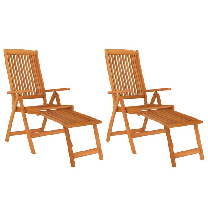 vidaXL Folding Patio Chairs with Footrests 2 pcs Solid Wood Eucalyptus
