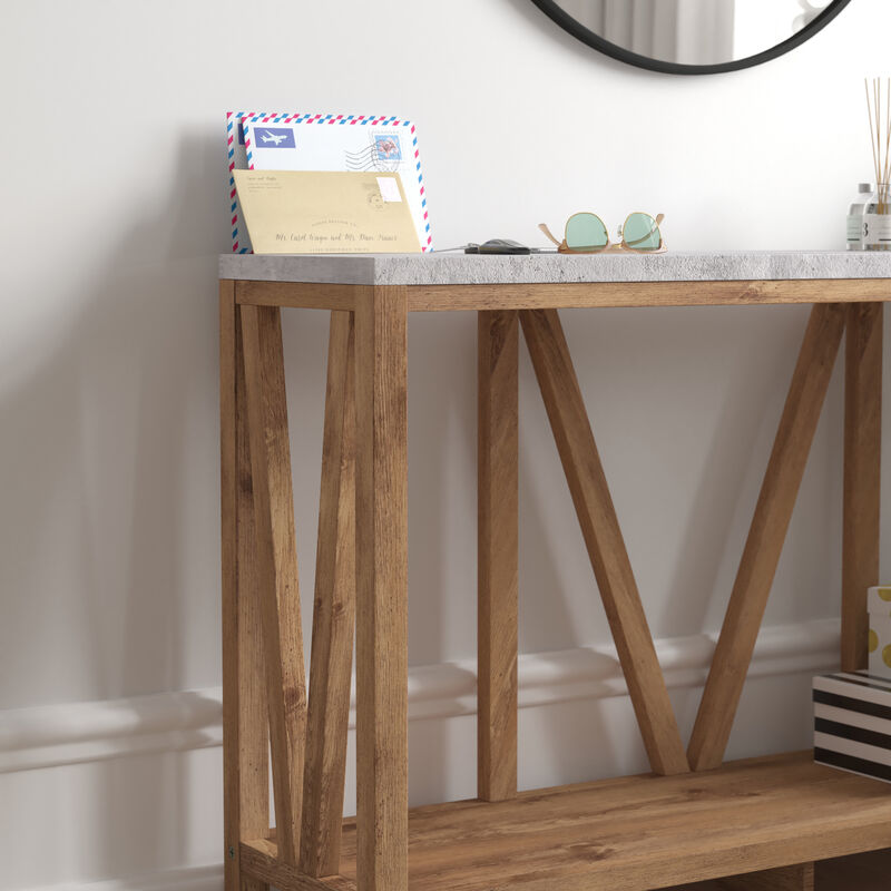 Warm Oak/Marble Entry Table