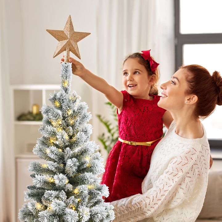 Pre-Lit Hinged Snow Flocked Christmas Tree with Remote Control