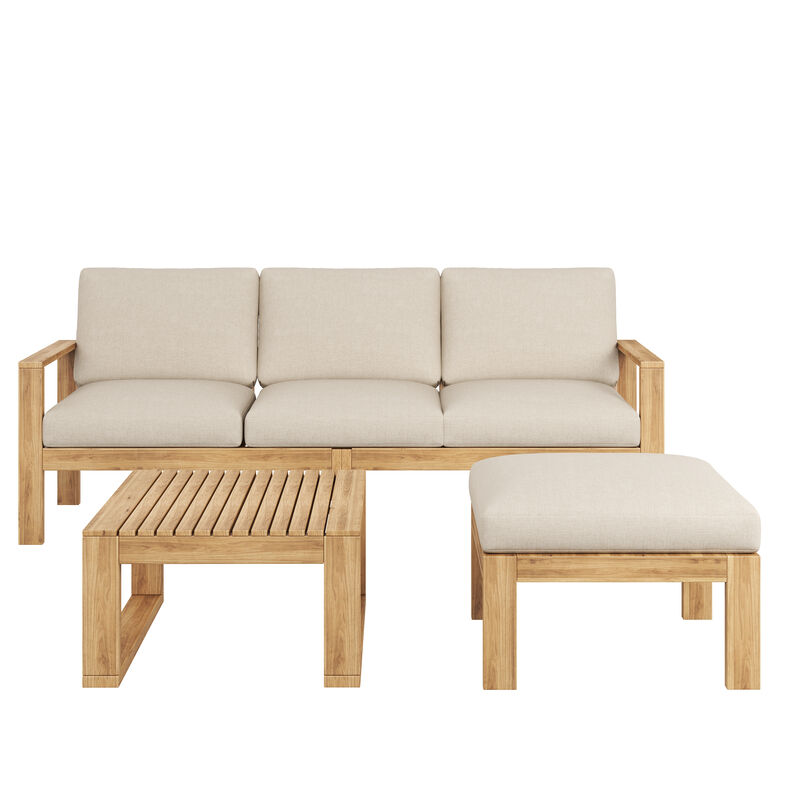 Merax Outdoor 3pcs Acacia Wood Sectional Patio Sofa Seating Set
