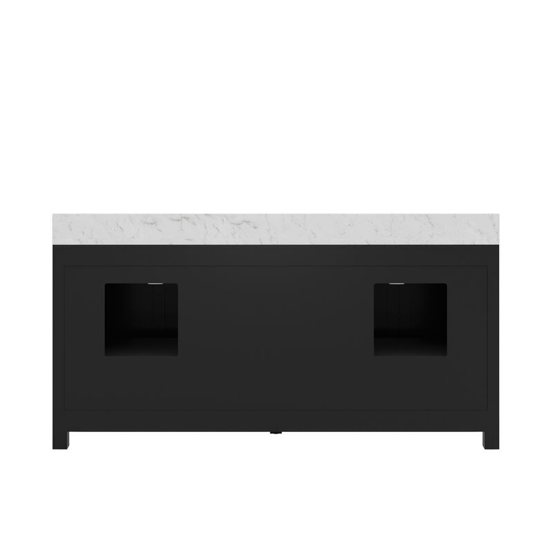 Madison 72 In. Double Sink Carrara White Marble Countertop Bath Vanity in Espresso