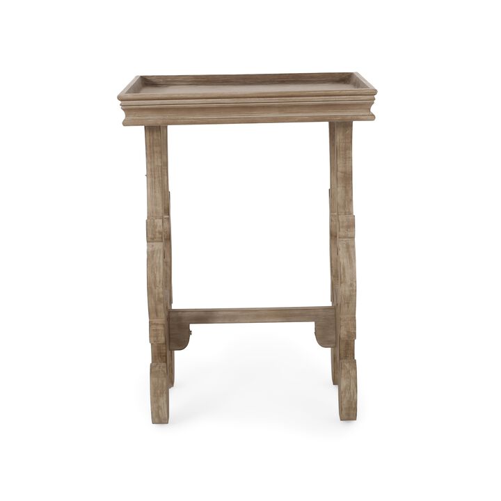Side End Table, 19 Inch, Classic Curved Legs Design, Natural Brown - Benzara