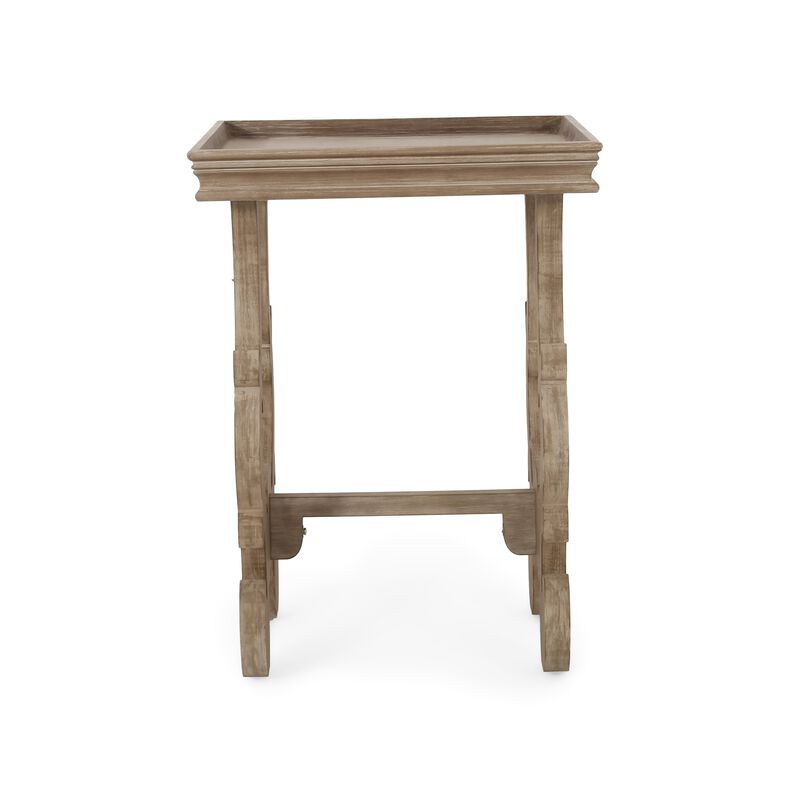 Side End Table, 19 Inch, Classic Curved Legs Design, Natural Brown - Benzara