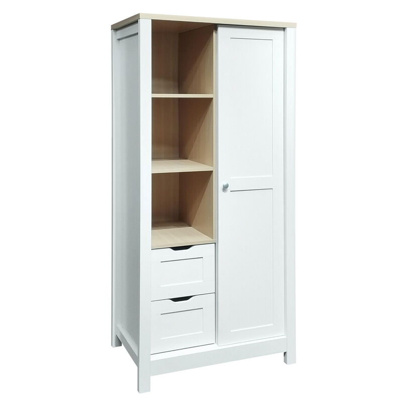 Bedroom Storage Wardrobe Closet with Hanging Rods, 2 Drawers, and Open Shelves for Organization