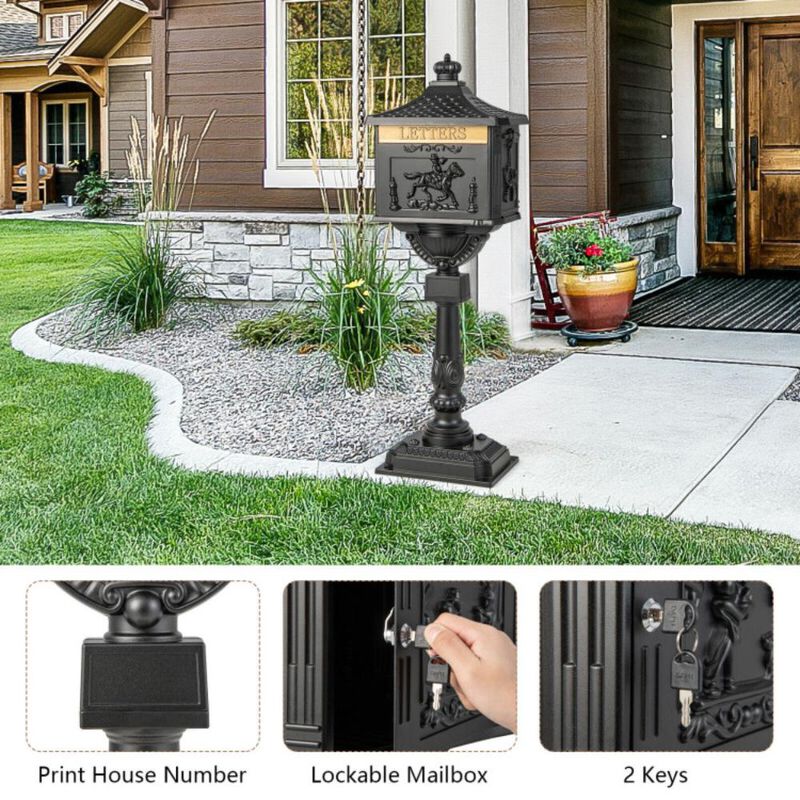 Hivvago Retro Cast Aluminum Mailbox Security Postal Letter Box with Baffle Door