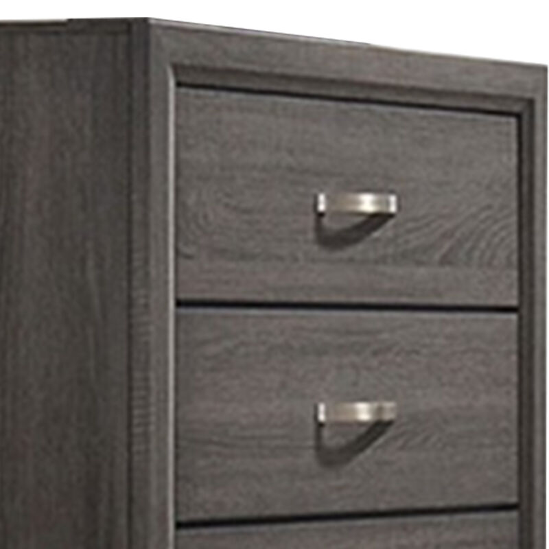 Erica Tall Dresser Chest, 5 Drawers, Gray Wood Finish, Metal Handles