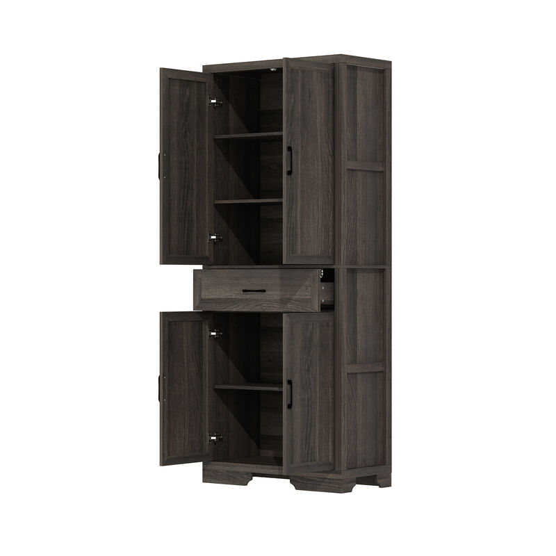 FUFU&GAGA Modern Light Wood Bookcase – 4 Doors & 1 Drawer, Sturdy P2-Grade MDF Storage Cabinet (31.5" W x 15.7" D x 78.7" H), Light Wood