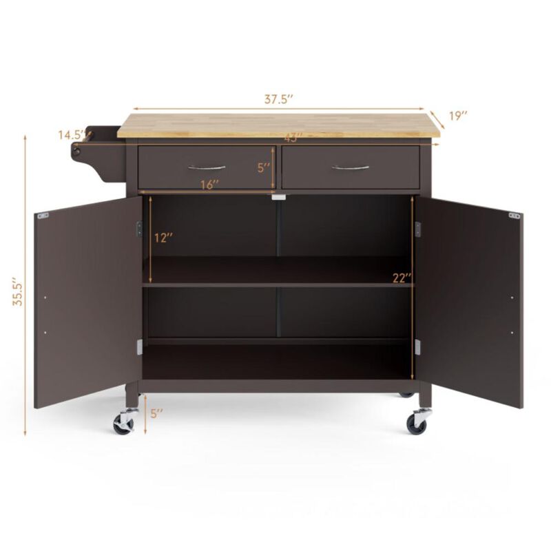 Hivvago Modern Rolling Kitchen Cart Island with Wooden Top