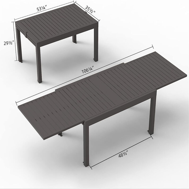 Extendable Aluminum Patio Dining Table, 53"-106" Rectangular, Dark-Brown