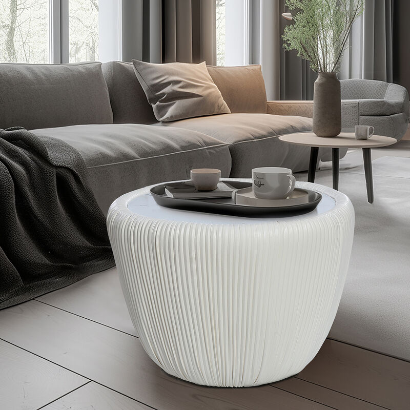 LuxenHome 15.8" H White Round Side Table