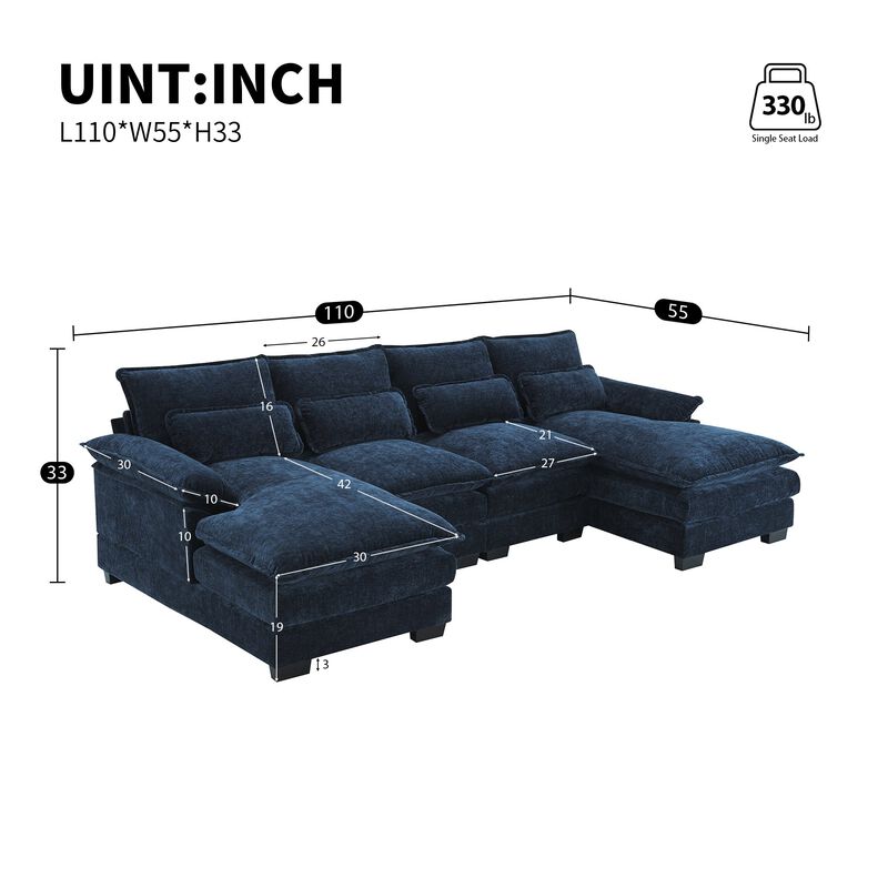 MONDAWE Modern U-shaped Sectional Sofa with Waist Pillows,6-seat Upholstered Symmetrical Sofa Furniture,Sleeper Sofa Couch with Chaise Lounge for Living Room,Apartment