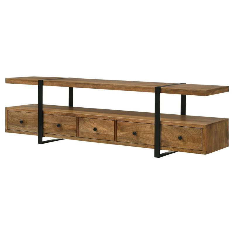 70 Inch TV Media Entertainment Console with 4 Drawers, Mango Wood, Brown - Benzara