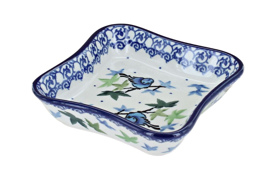 Blue Rose Polish Pottery Hummingbird Small Square Dish