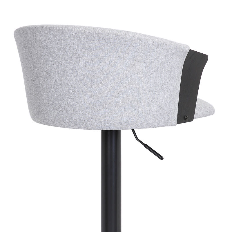 Lydia Adjustable Black Wood Stool in Grey Faux Leather with Black Metal