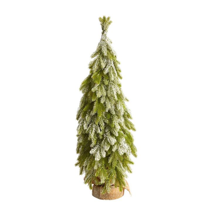 Nearly Natural  35 in. Snow Flocked Down Swept Holiday Artificial Christmas Tree with Burlap Base