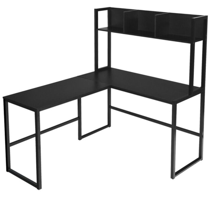 Hivvago Reversible L-Shaped Corner Desk with Storage Bookshelf