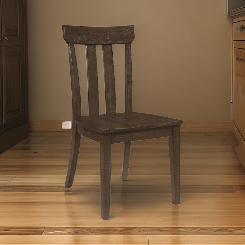 Riza 23 Inch Dining Chair, Set of 2, Wire Brushed, Slatted Back, Rich Brown - Benzara