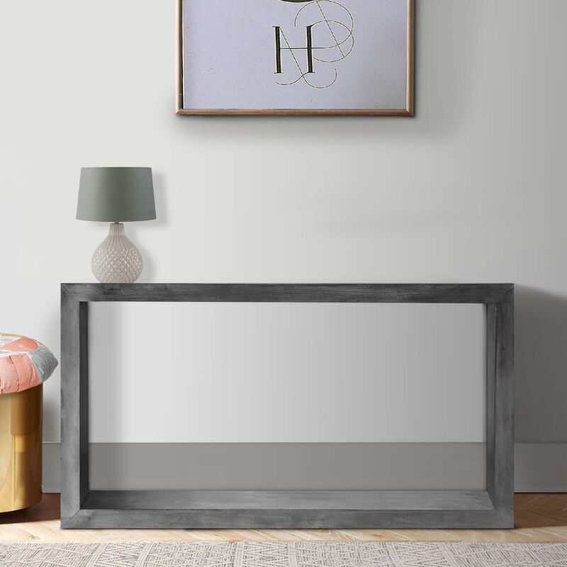 52" Cube Shape Wooden Console Table with Open Bottom Shelf, Charcoal Gray-Benzara