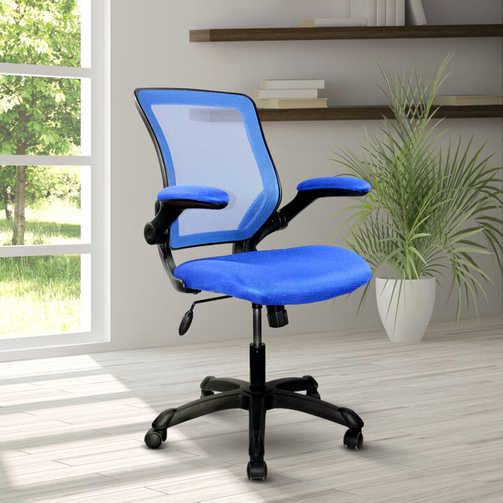 Mesh Task Office Chair With Flip Up Arms, Blue