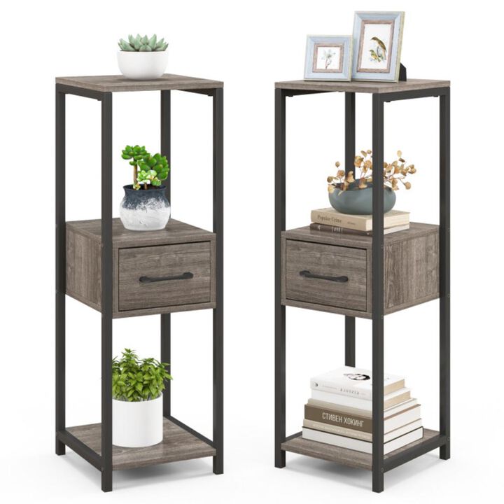 Hivvago 2 Pack 3 Tier Tall Metal Plant Stand with Drawer and Display Shelf