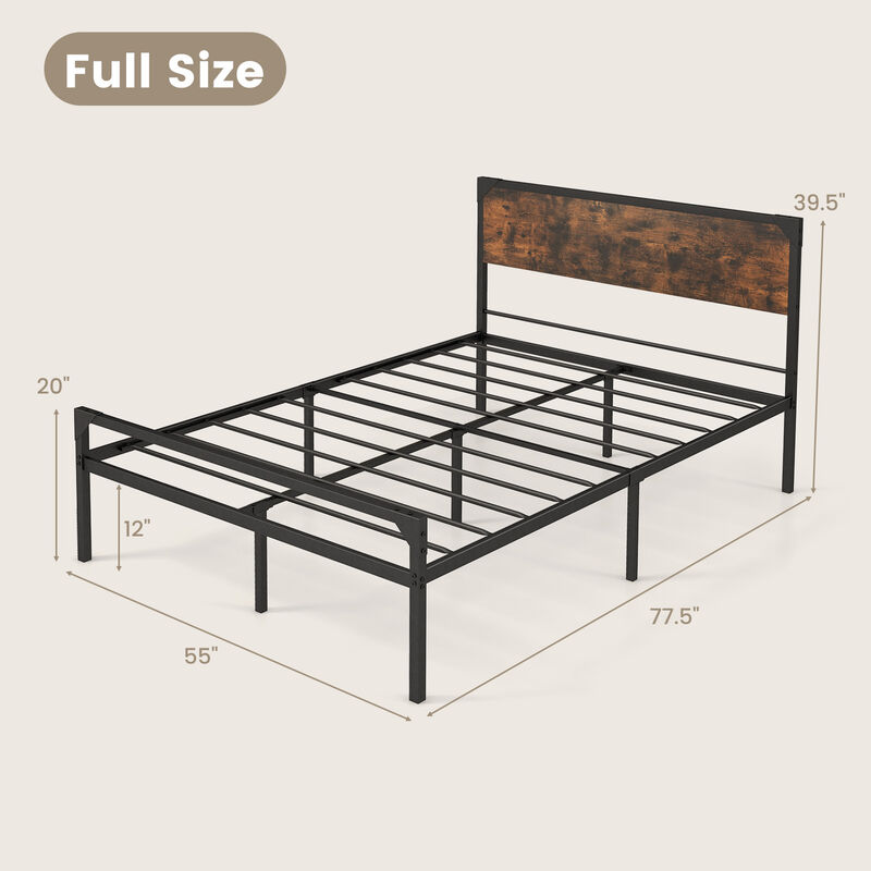 Platform Full/Queen Bed with Rustic Headboard and Footboard-Queen Size