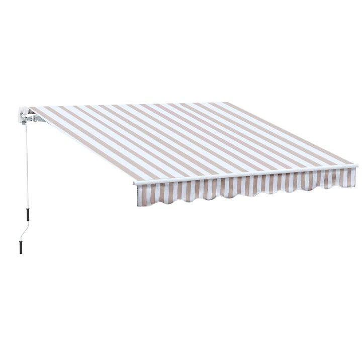 Beige Striped Canopy: 10x8 Retractable UV-Protective Patio Awning