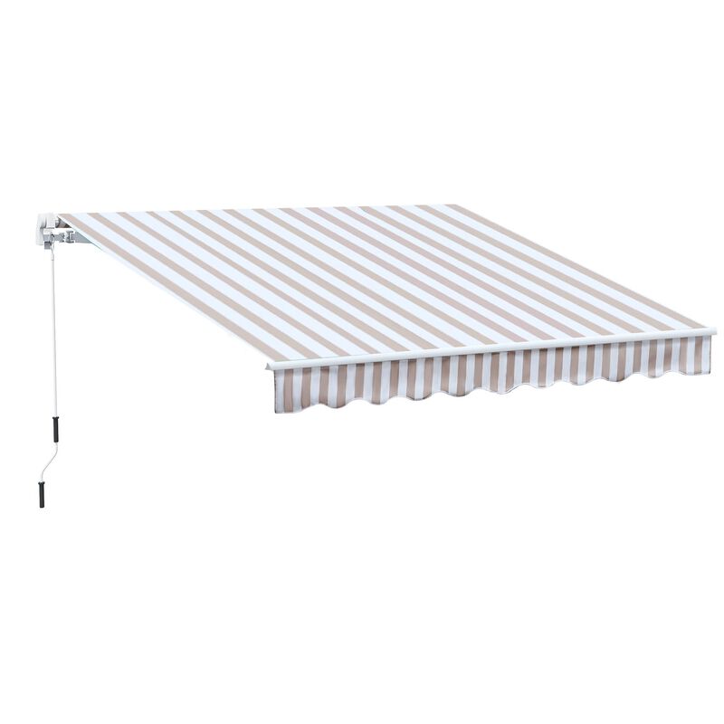 Beige Striped Canopy: 10x8 Retractable UV-Protective Patio Awning