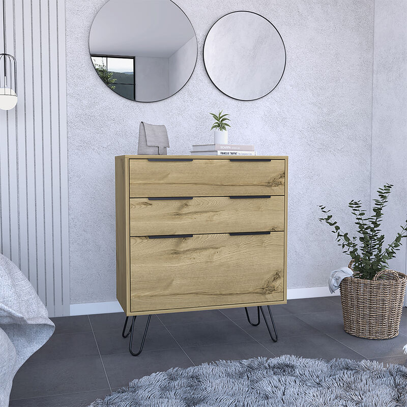 DEPOT E-SHOP Begonia Dresser, Three Drawers, Superior Top, Hairpin Legs, Light Oak