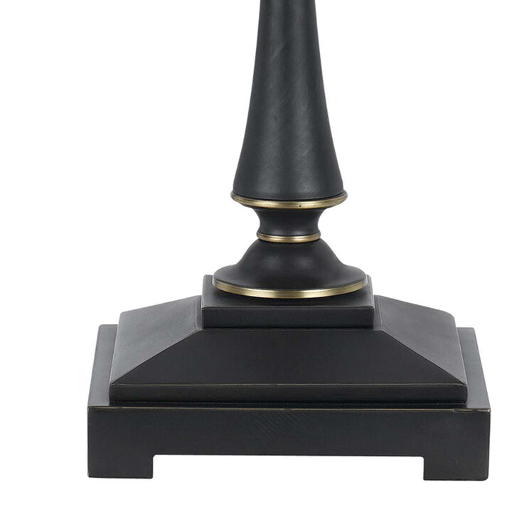 Metal Body Table Lamp with Fabric Tapered Bell Shade, Beige and Black-Benzara