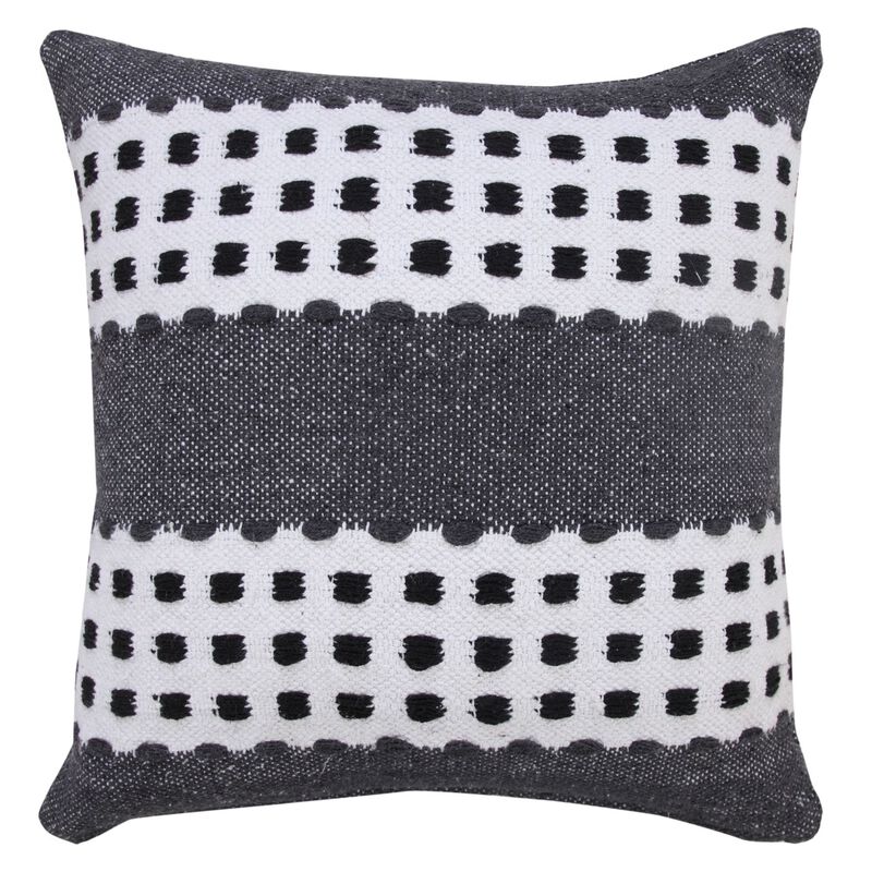 20" Black and White Dash Grid Striped Square Throw Pillow