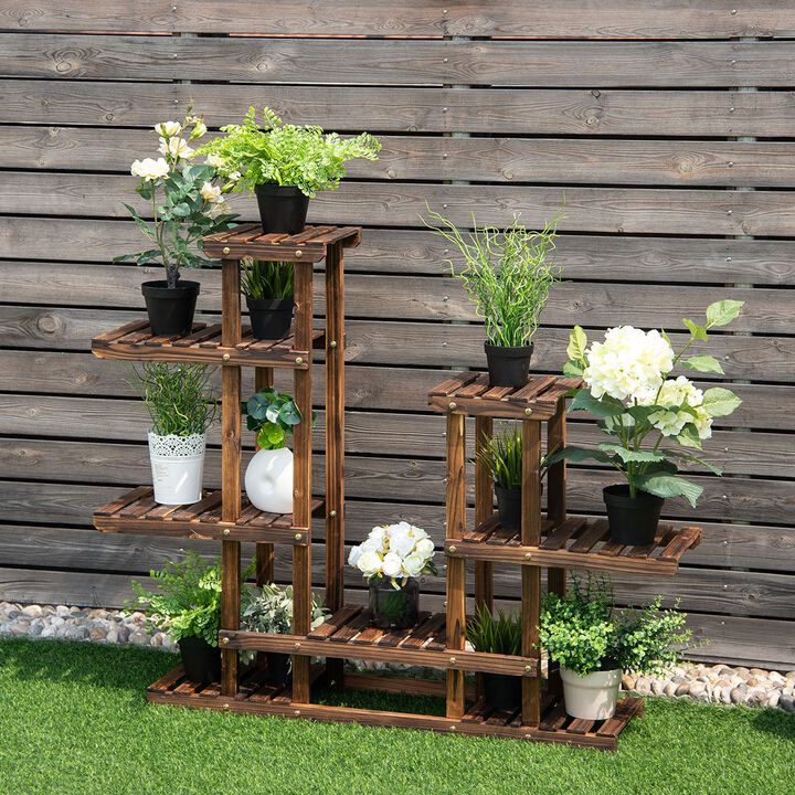 6 Tier Wooden Shelf Storage Plant Rack Stand - Brown