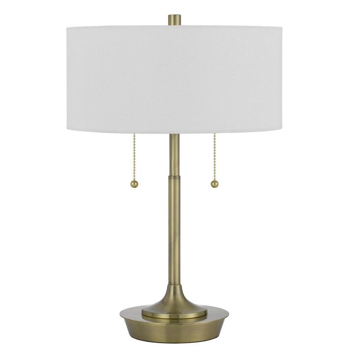 HomeRoots 20 Antiqued Brass Metal Two Light Table Lamp With White Drum Shade