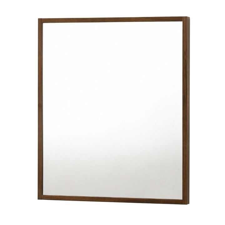 Noe 40 Inch Modern Wall Mirror, Sleek Wood Frame, Walnut Veneer-Benzara