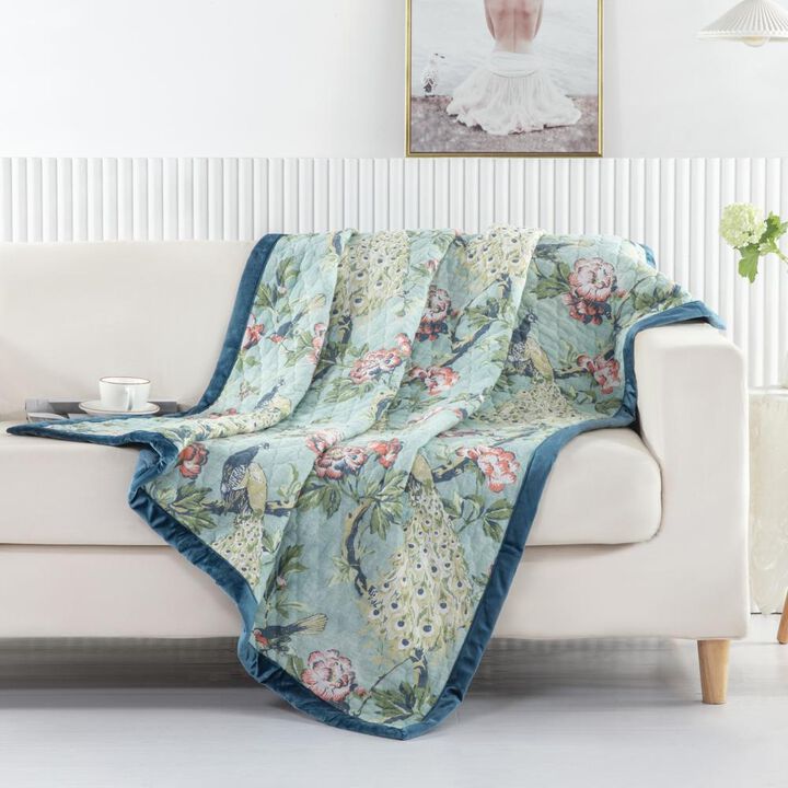 Greenland Home Pavona Enchanted Garden Quilted Throw, 50x60-inch, Jade