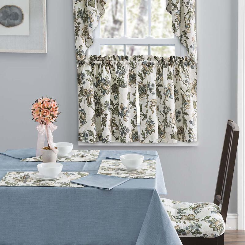 Ellis Curtain Madison Floral Design Printed Natural Ground 1.5" Rod Pocket Tailored Swag 56" x 36"