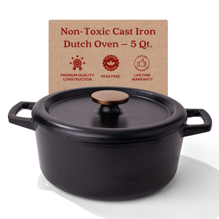 Alva Nori Enameled Cast Iron Dutch Oven with Lid 5 Qt. Scratch Resistant Nonstick Stove-to-Table Round Enamel Coated Pot, Non Toxic, Compatible with All Stovetops, Oven Safe & Induction Safe