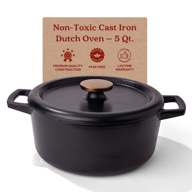 Alva Nori Enameled Cast Iron Dutch Oven with Lid 5 Qt. Scratch Resistant Nonstick Stove-to-Table Round Enamel Coated Pot, Non Toxic, Compatible with All Stovetops, Oven Safe & Induction Safe