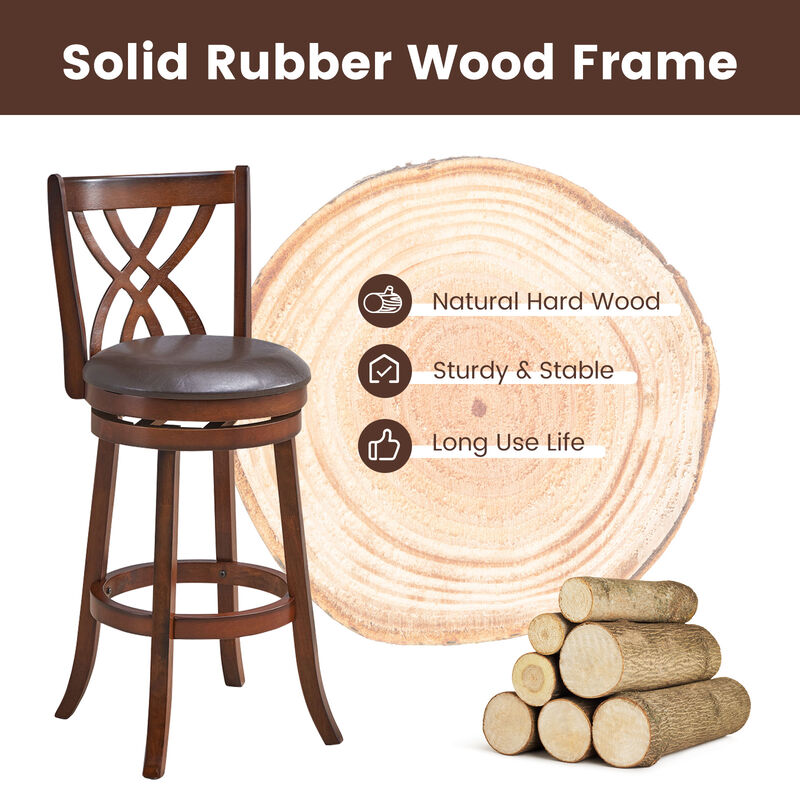 360� Swivel Counter Height Chairs with PU Leather Cushioned Seat and Footrests