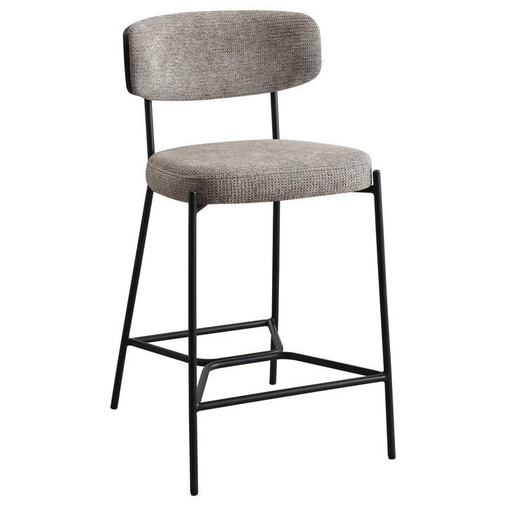 Ellina Counter Height Chair Set of 2, Taupe Fabric, Black, 24 Inch - Benzara
