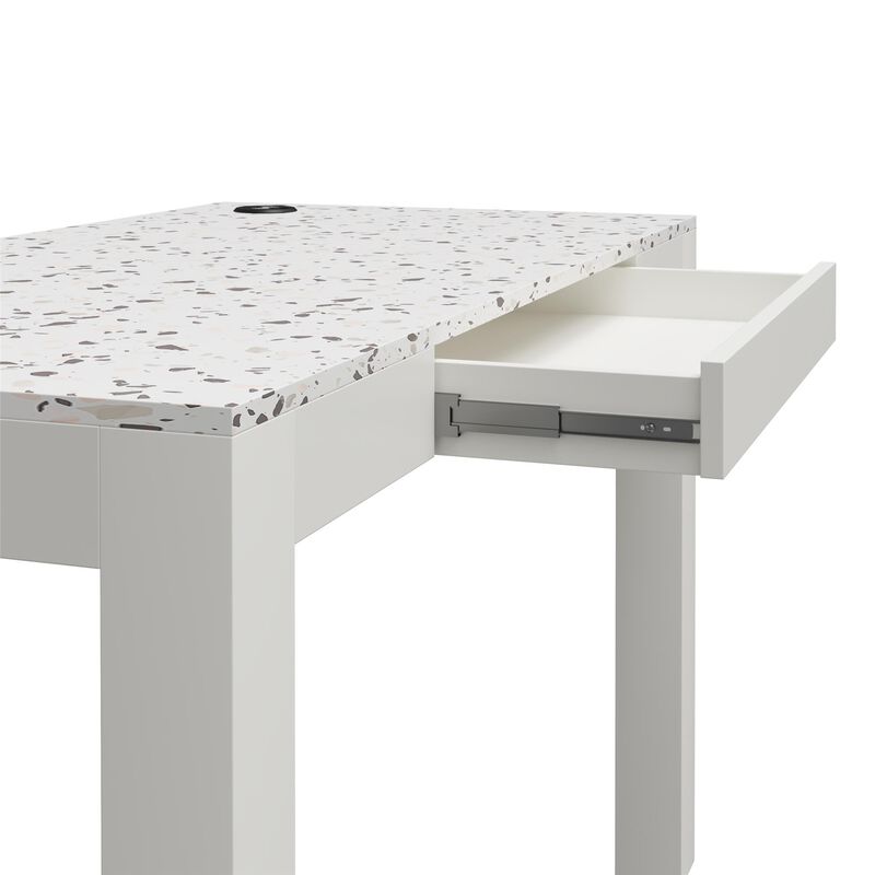 CosmoLiving by Cosmopolitan Astor Desk w/ Wireless Charger, White with Terrazzo Top