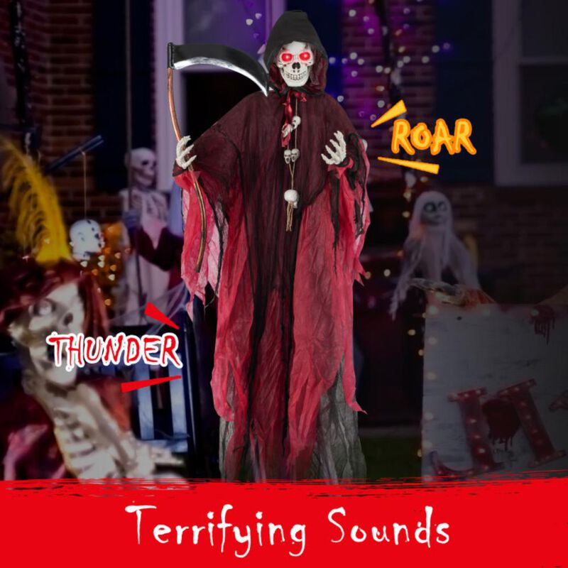 Hivvago 8 Feet Halloween Standing Grim Reaper with Terrifying Sounds and Lighted Eyes