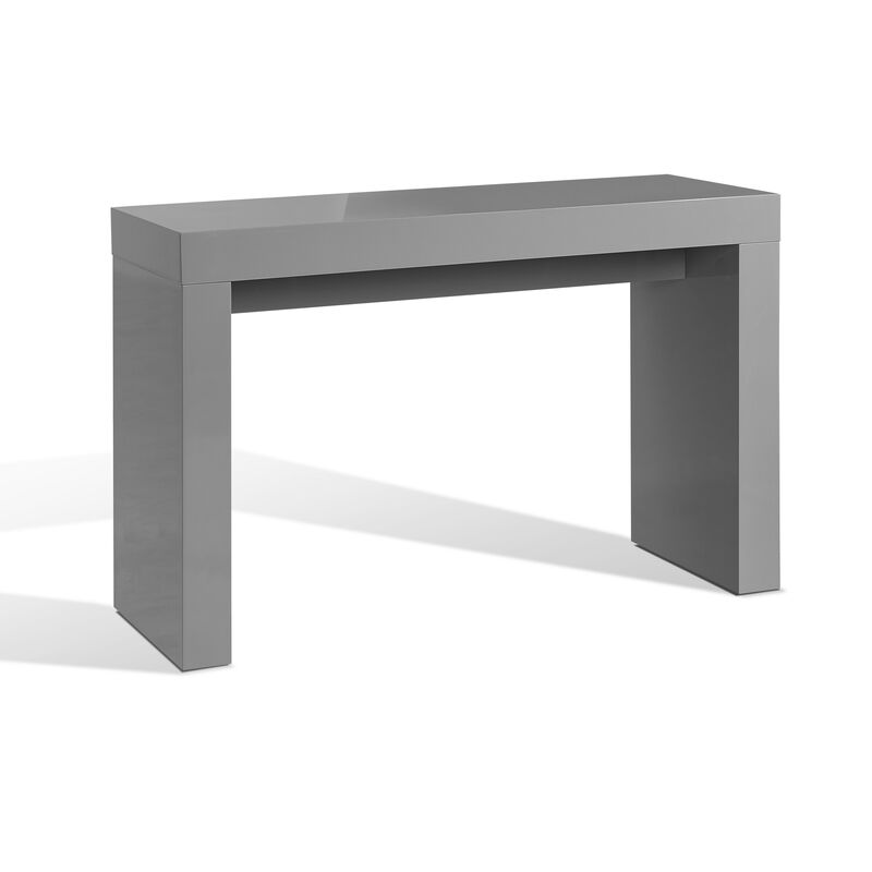 Libi 47 Inch Console Table, Minimalist Rectangular Top, Lacquered Gray - Benzara