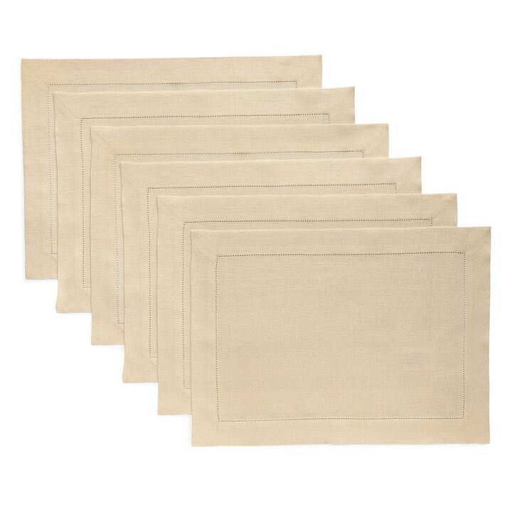 Solino Home 100% Pure Linen Placemats Set of 4 - 14 x 19 Inch | Classic Hemstitch