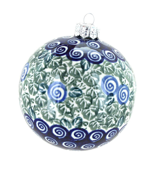 Blue Rose Polish Pottery Floral Butterfly Christmas Ornament